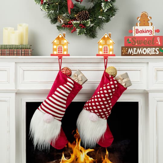 Glitzhome® 6.75'' Marquee LED Gingerbread House Metal Christmas Stocking Holder